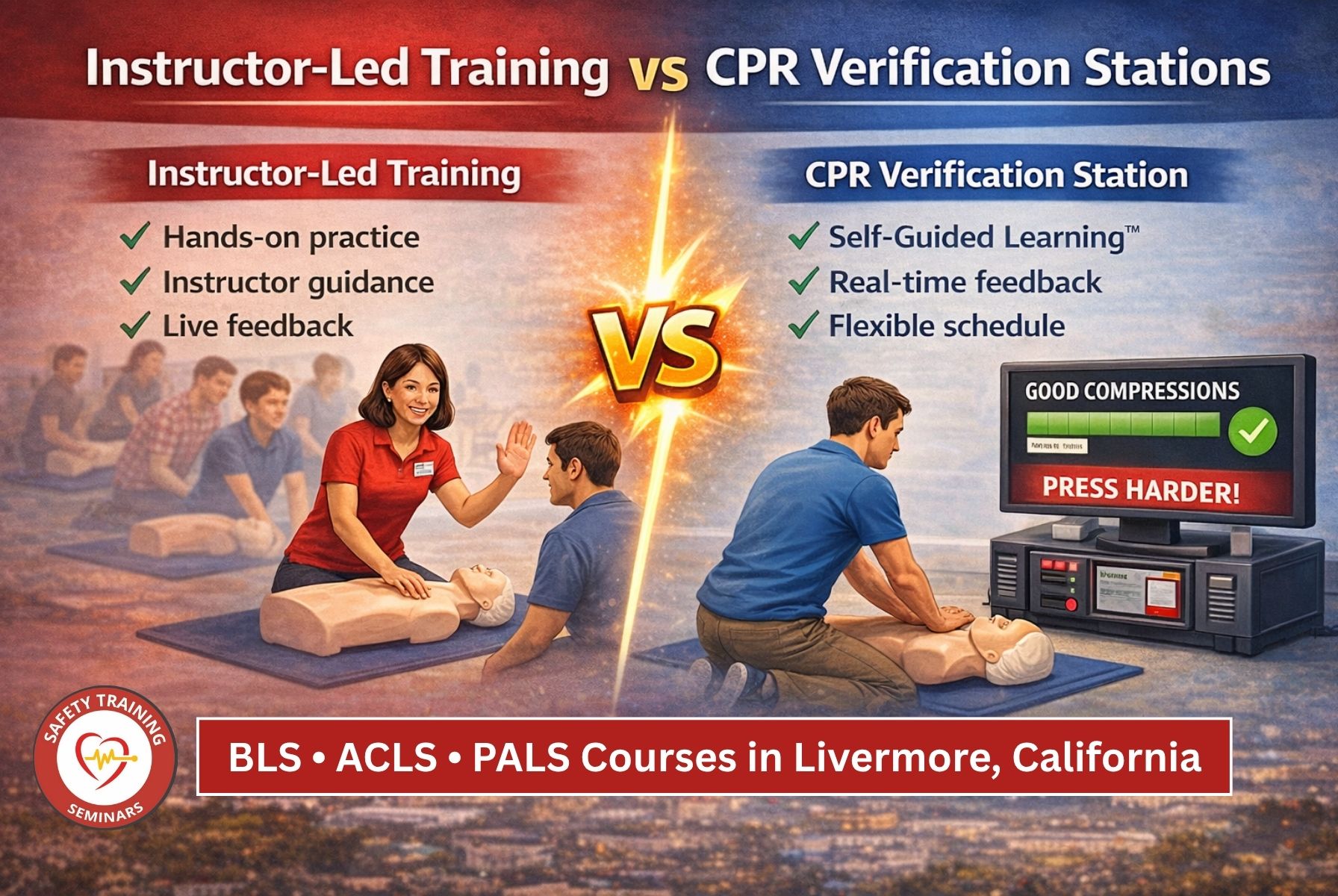 Instructor-Led Training vs. CPR Verification Stations BLS, ACLS, and PALS Courses in Livermore, CA